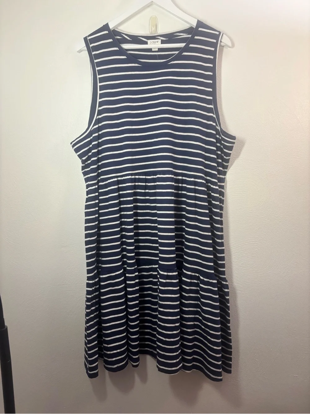 J. Crew Navy & White Striped Sleeveless Midi Dress Size XXL - Picture 1 of 7